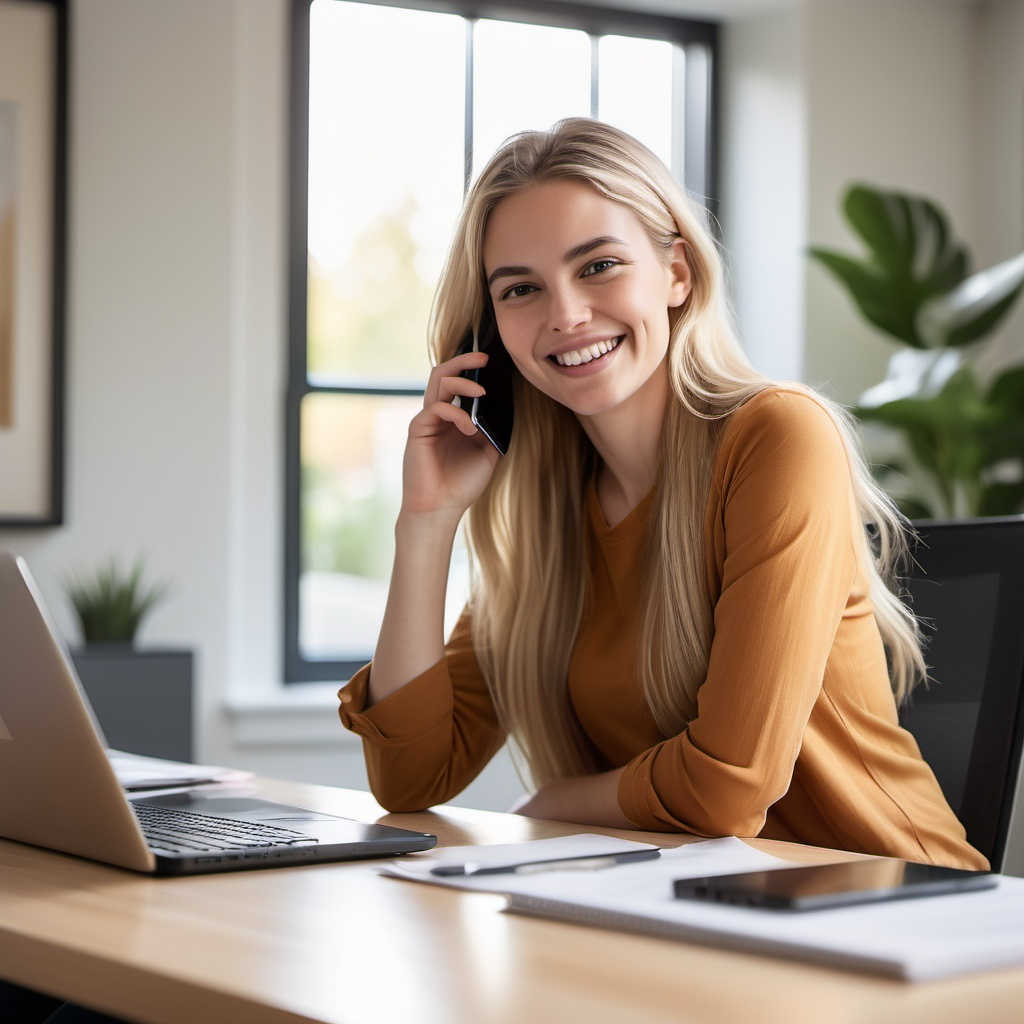 Woman on phone with laptop